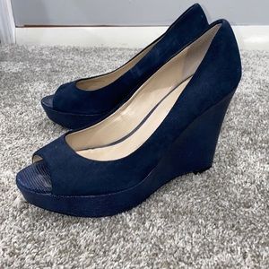 Franco sarto navy blue open toe wedges